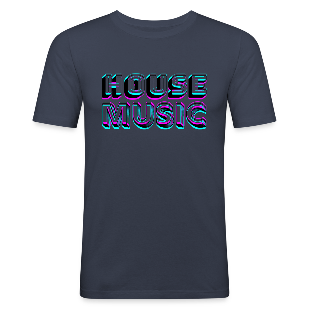 HOUSE MUSIC, funky 3D letters, Men Slim Fit T-Shirt - Navy