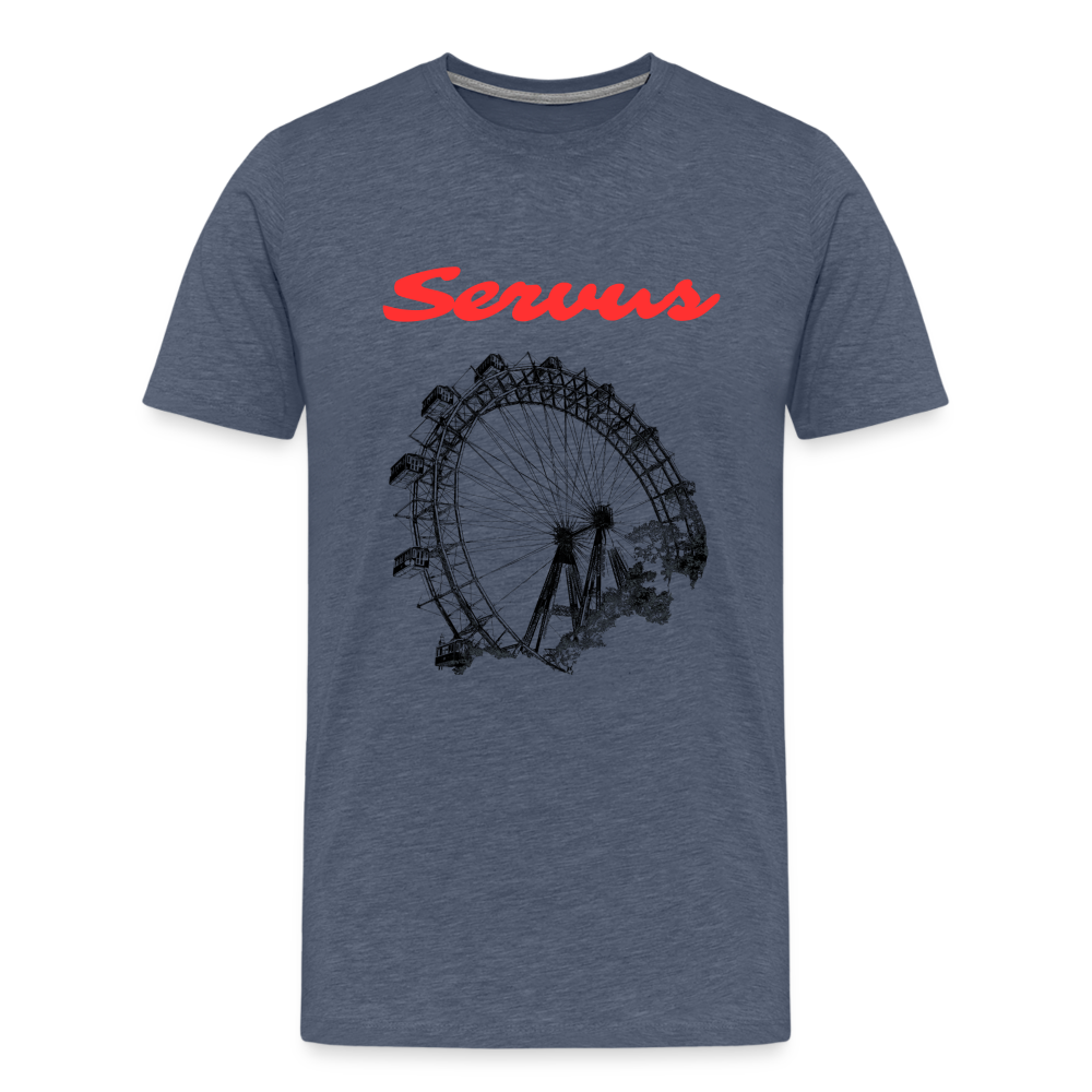 Servus (dt. Hallo) in rot & Wiener Riesenrad in schwarz, Männer Premium T-Shirt - Blau meliert