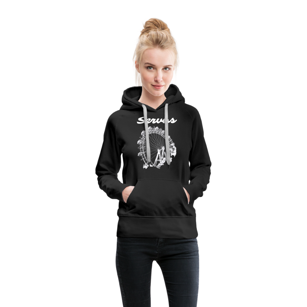 Servus (dt. Hallo) und Wiener Riesenrad in weiß, Frauen Premium Hoodie - Schwarz