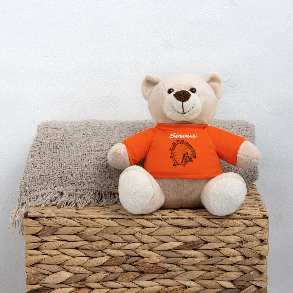 Servus (dt. Hallo) in weiß und Wiener Riesenrad in schwarz, Teddy - Goldorange