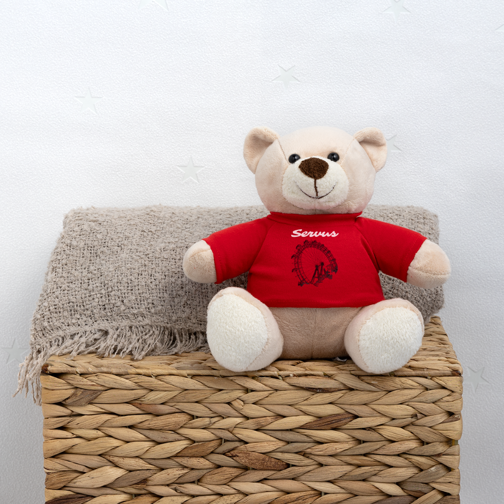 Servus (dt. Hallo) in weiß und Wiener Riesenrad in schwarz, Teddy - Rot