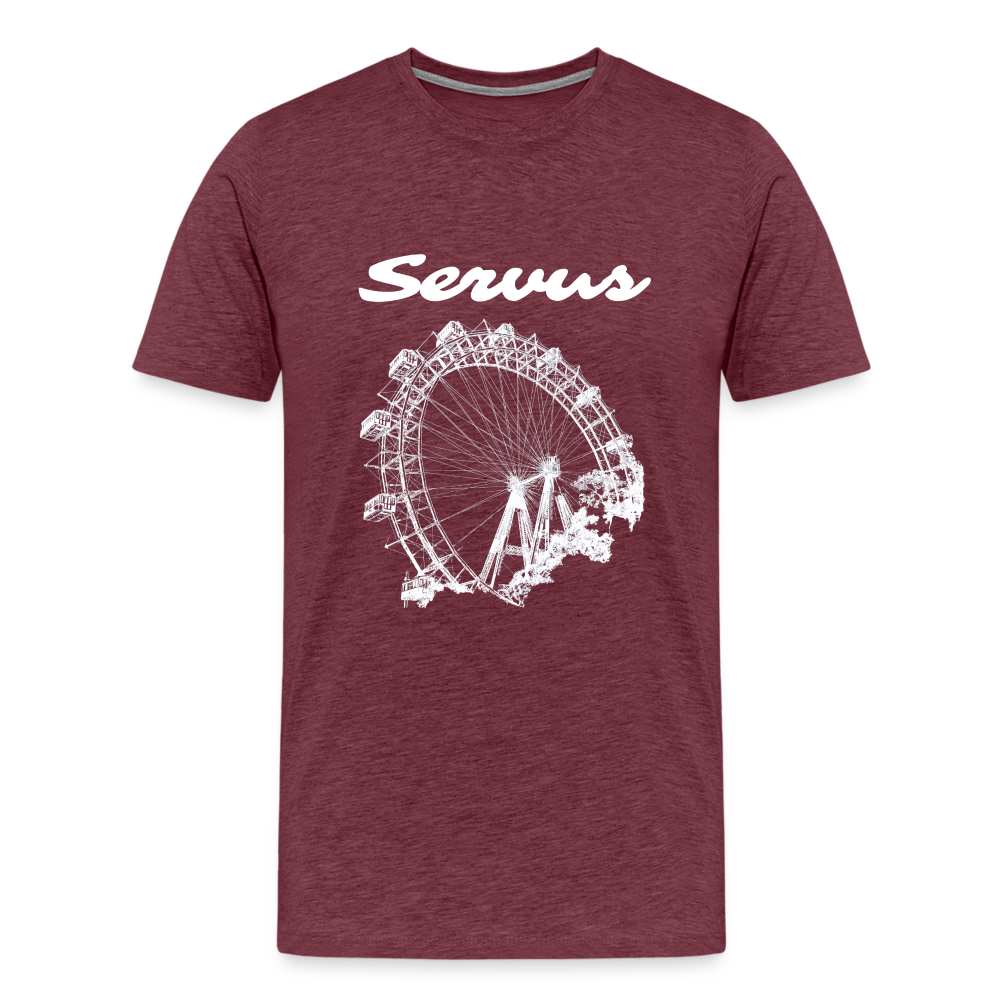 Servus (dt. Hallo) und Wiener Riesenrad in weiß, Männer Premium T-Shirt - Bordeauxrot meliert