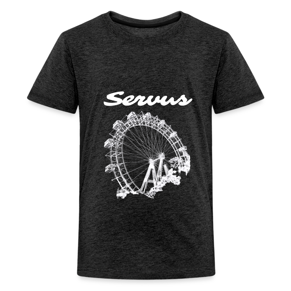 Servus (dt. Hallo) und Wiener Riesenrad in weiß, Teenager (10 - 12 Jahre) Premium T-Shirt - Anthrazit