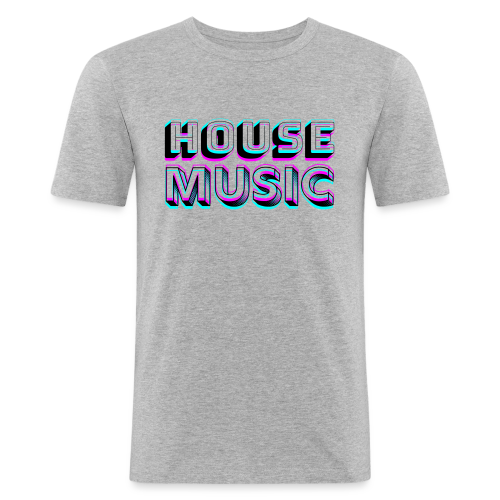 HOUSE MUSIC, funky 3D letters, Men Slim Fit T-Shirt - Grau meliert
