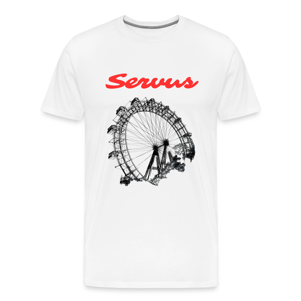 Servus (dt. Hallo) in rot & Wiener Riesenrad in schwarz, Männer Premium T-Shirt - Weiß