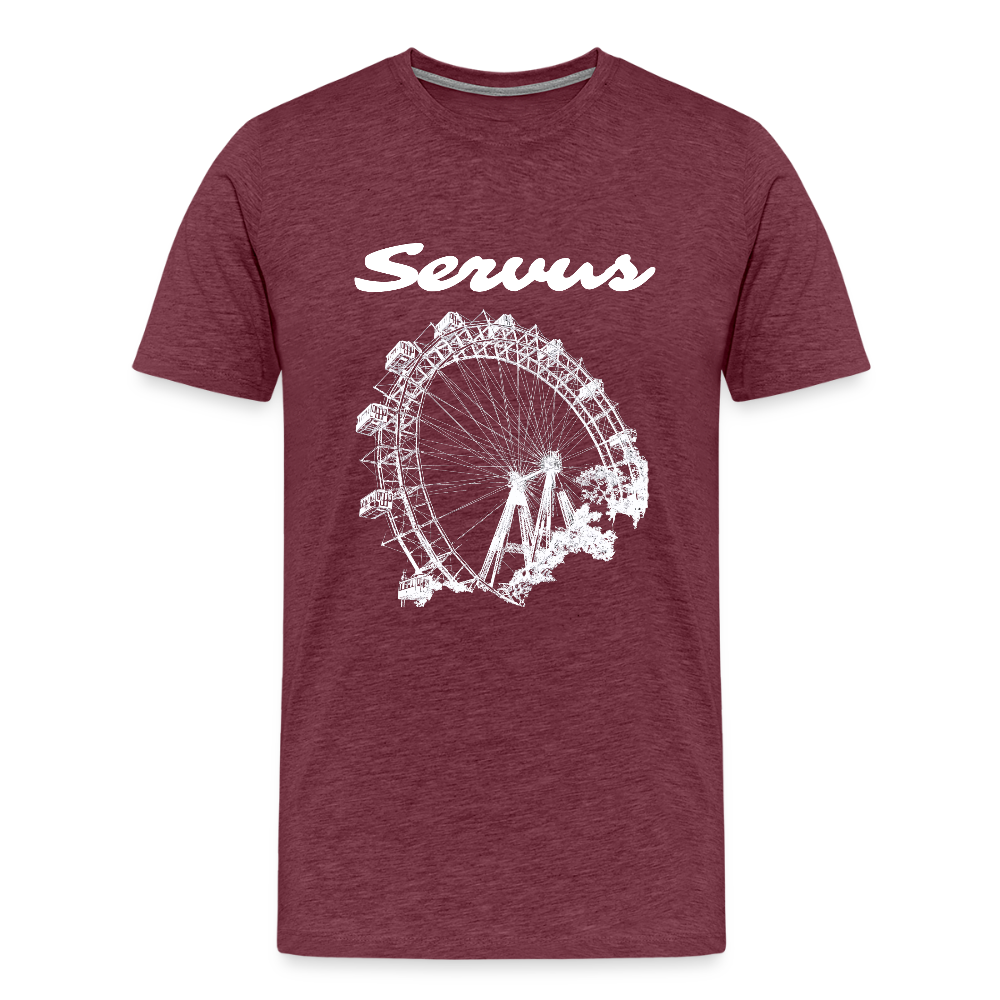 Servus (dt. Hallo) und Wiener Riesenrad in weiß, Männer Premium T-Shirt - Bordeauxrot meliert