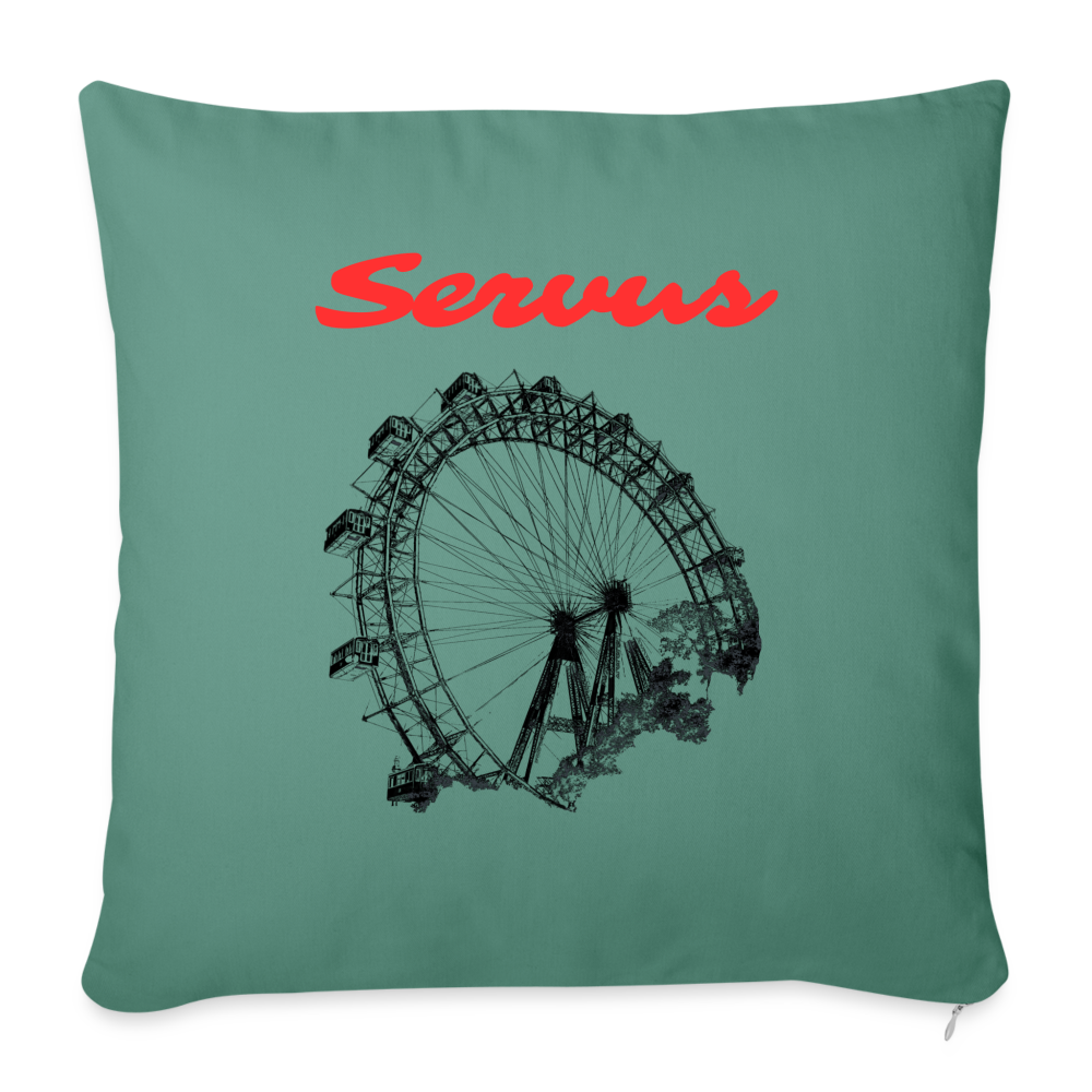 Servus (dt. Hallo) in rot & Wiener Riesenrad in schwarz, Polster (dt. Kissen) 45 x 45 cm - Tanngrün