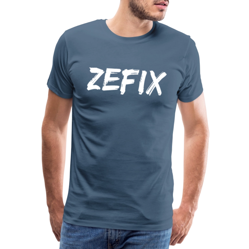 Zefix - Fluchen auf bayerisch in Bayern & Salzburg, Lustiger Spruch, Männer Premium T-Shirt - Blaugrau