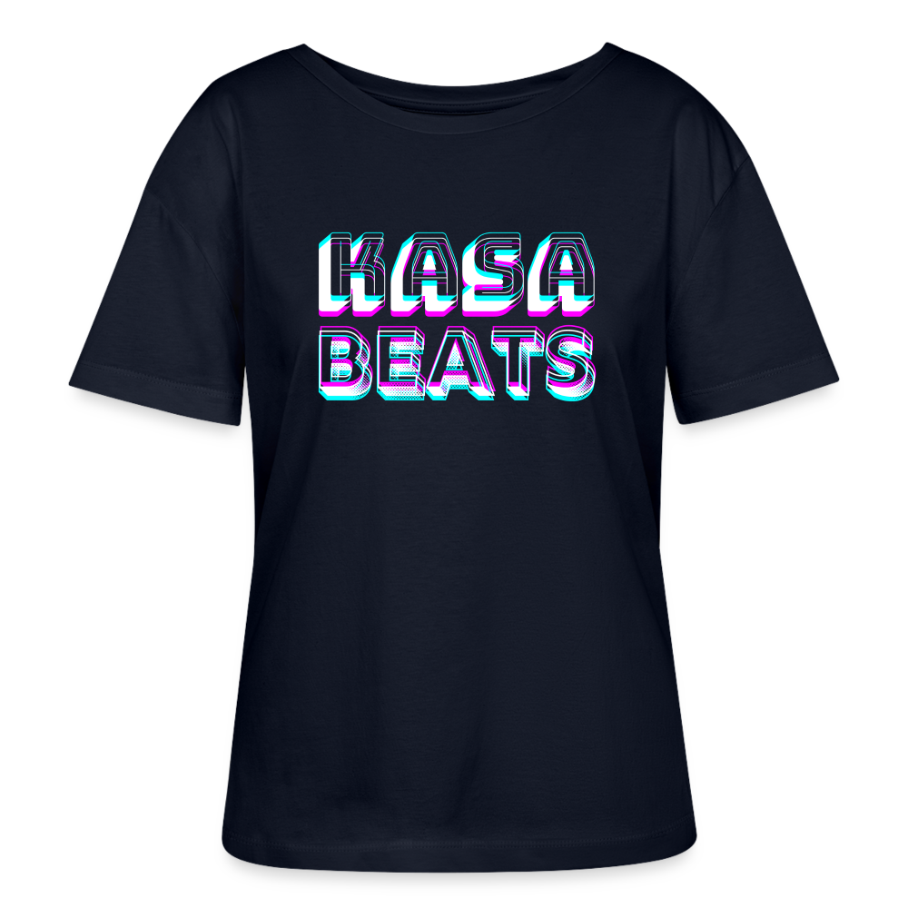 KASA BEATS, funky 3D letters - Optische Täuschung, Stanley/ Stella lockeres Frauen Organic T-Shirt, Relaxed Fit - Navy