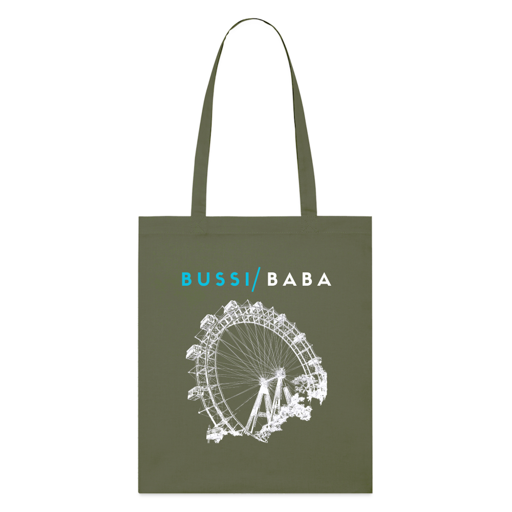 Bussi Baba aquablau - Wiener Riesenrad in weiß, Stanley/Stella Bio-Stoffsackerl - Khaki