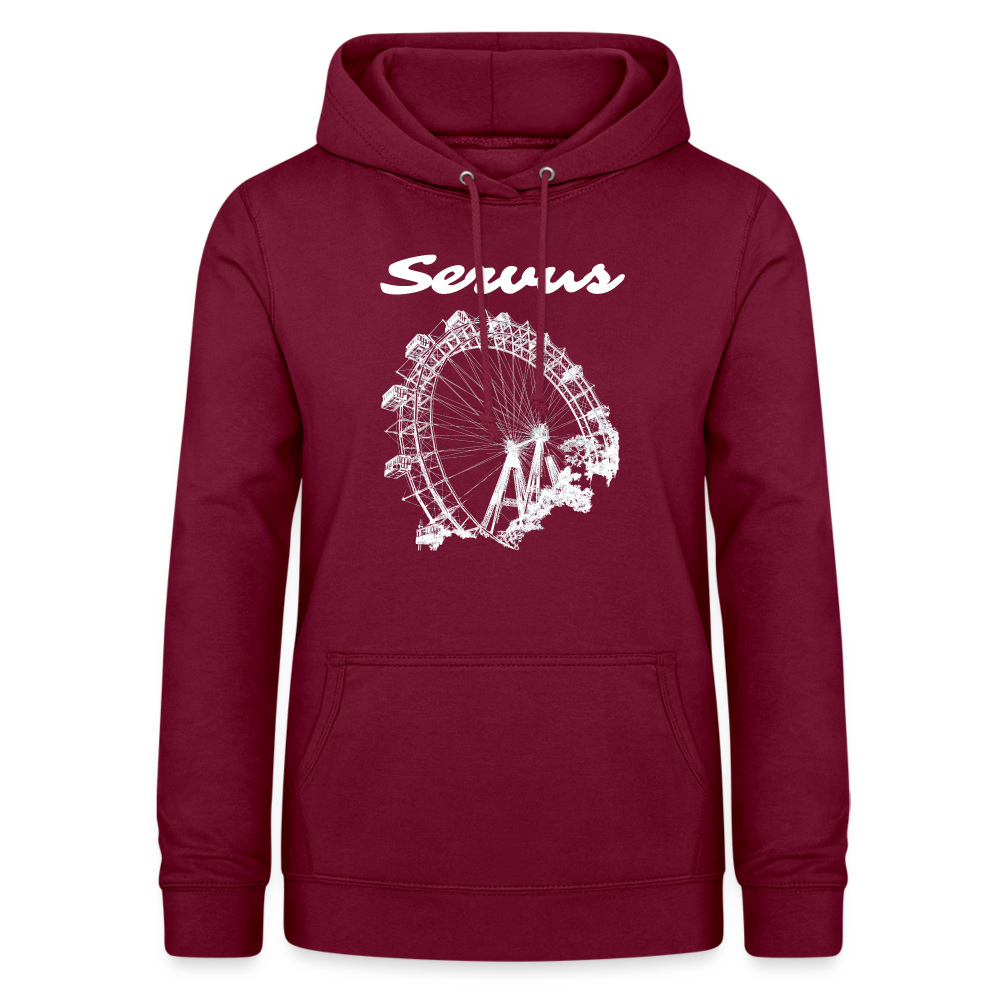 Servus (dt. Hallo) und Wiener Riesenrad in weiß, Taillierter Frauen Hoodie - Bordeaux