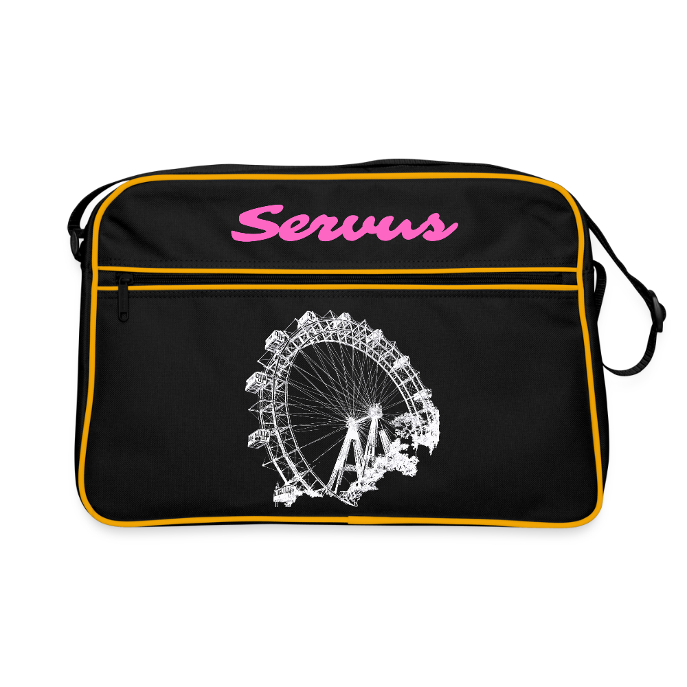 Servus in rosa & Wiener Riesenrad in weiß, Retro Tasche - Schwarz/Gold