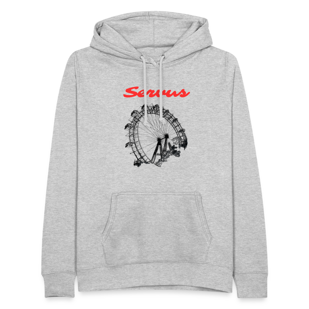 Servus (dt. Hallo) in rot & Wiener Riesenrad in schwarz, Taillierter Frauen Hoodie/ Kapuzenpullover - Hellgrau meliert