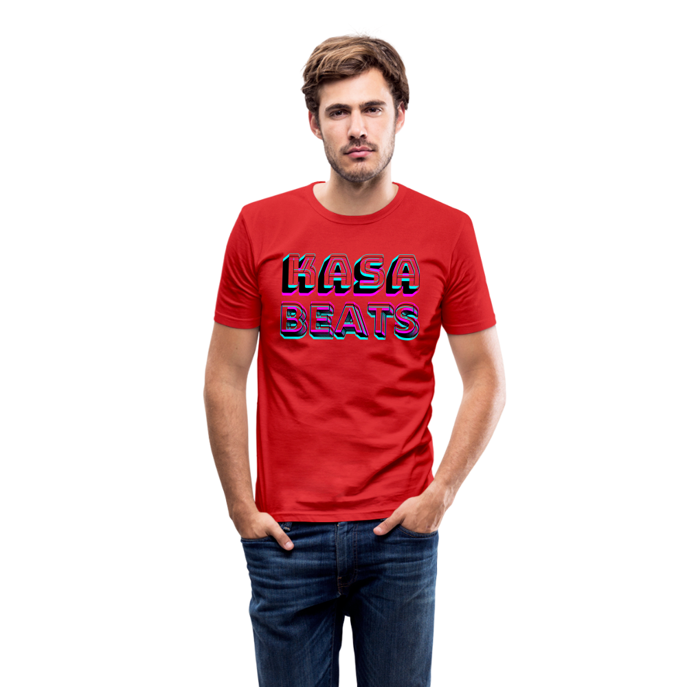 KASA BEATS, funky 3D letters - Optische Täuschung, Männer Slim Fit T-Shirt - Rot