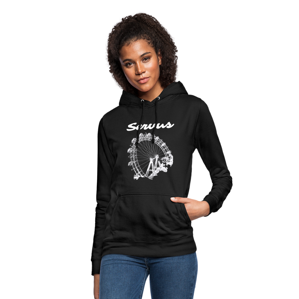 Servus (dt. Hallo) und Wiener Riesenrad in weiß, Taillierter Frauen Hoodie - Schwarz