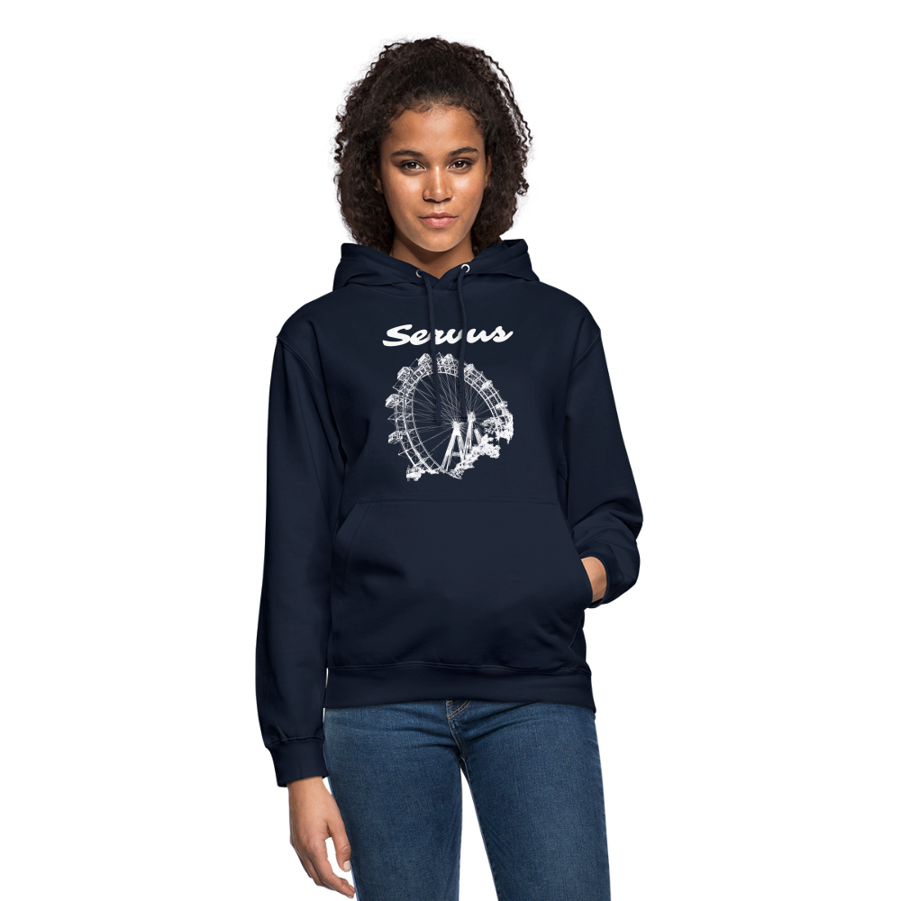 Servus (dt. Hallo) und Wiener Riesenrad in weiß, Hoodie - Navy