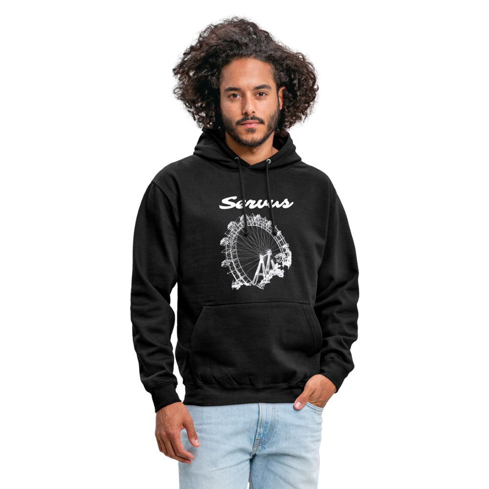 Servus (dt. Hallo) und Wiener Riesenrad in weiß, Hoodie - Schwarz