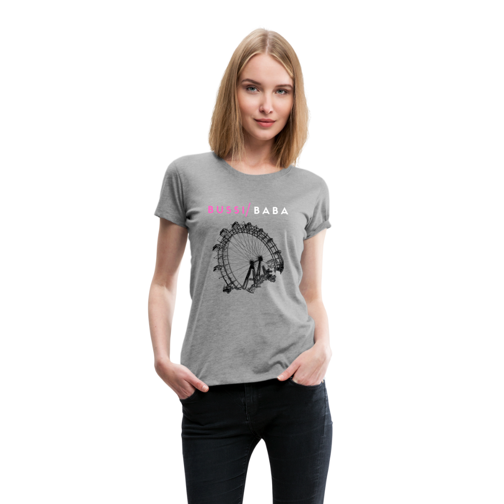 Bussi Baba pink - Wiener Riesenrad in schwarz, Frauen Premium T-Shirt - Grau meliert
