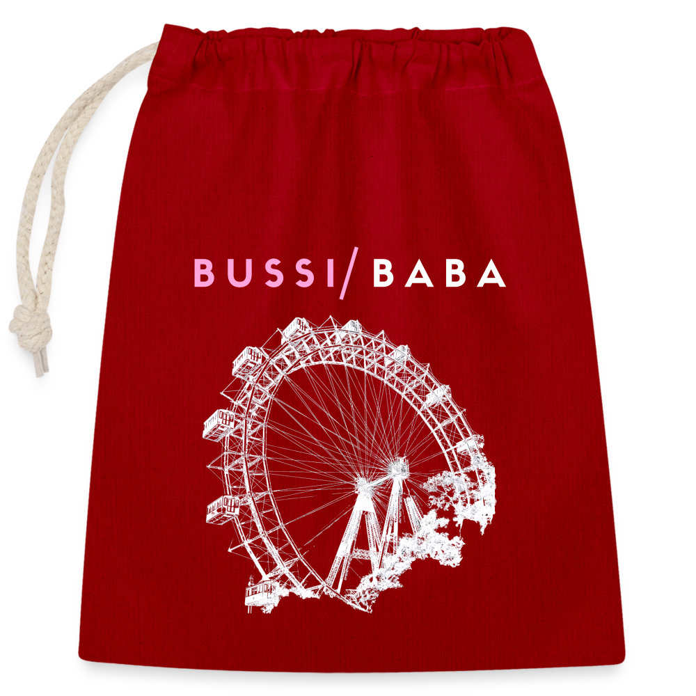 Bussi Baba rosa - Wiener Riesenrad in weiß, Verschließbares Geschenksackerl (dt. Geschenkbeutel) aus Baumwolle (25x30cm) - Rot