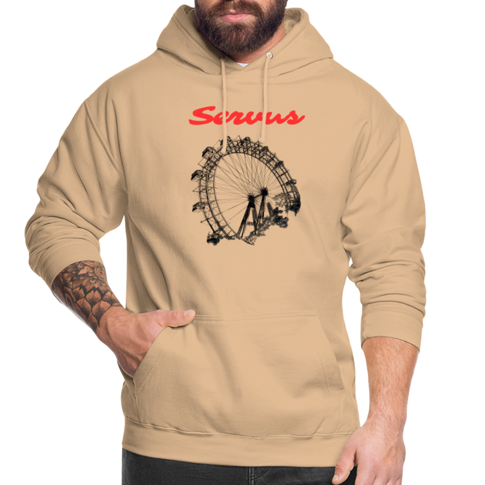 Servus (dt. Hallo) in rot & Wiener Riesenrad in schwarz, Hoodie/ Kapuzenpulli - Pfirsich