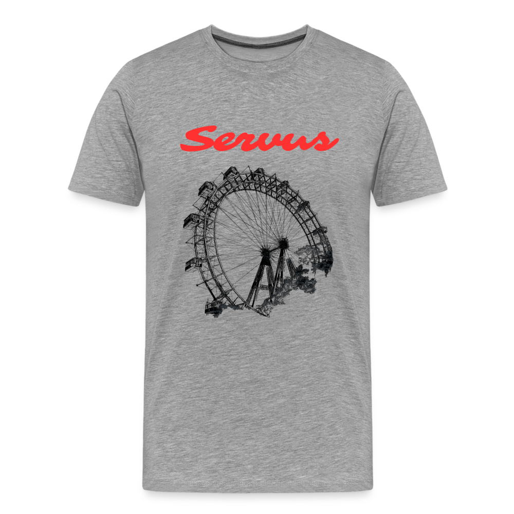 Servus (dt. Hallo) in rot & Wiener Riesenrad in schwarz, Männer Premium T-Shirt - Grau meliert