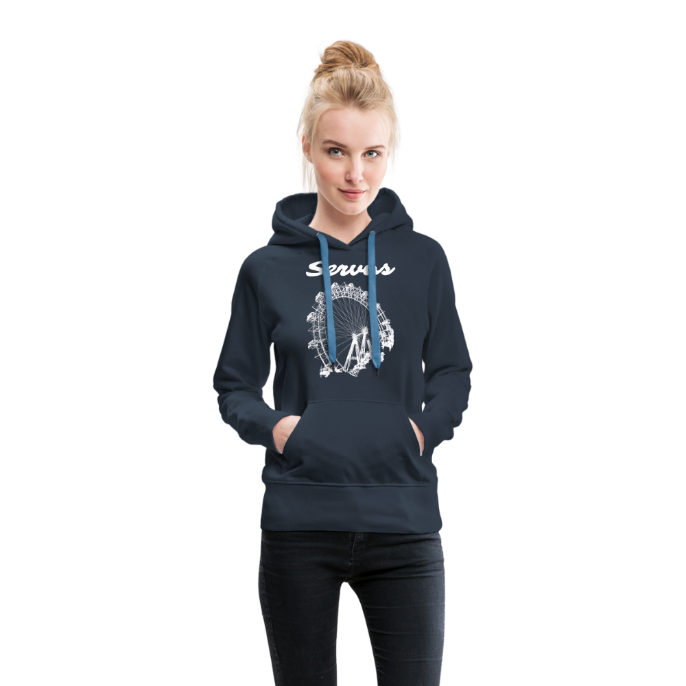 Servus (dt. Hallo) und Wiener Riesenrad in weiß, Frauen Premium Hoodie - Navy