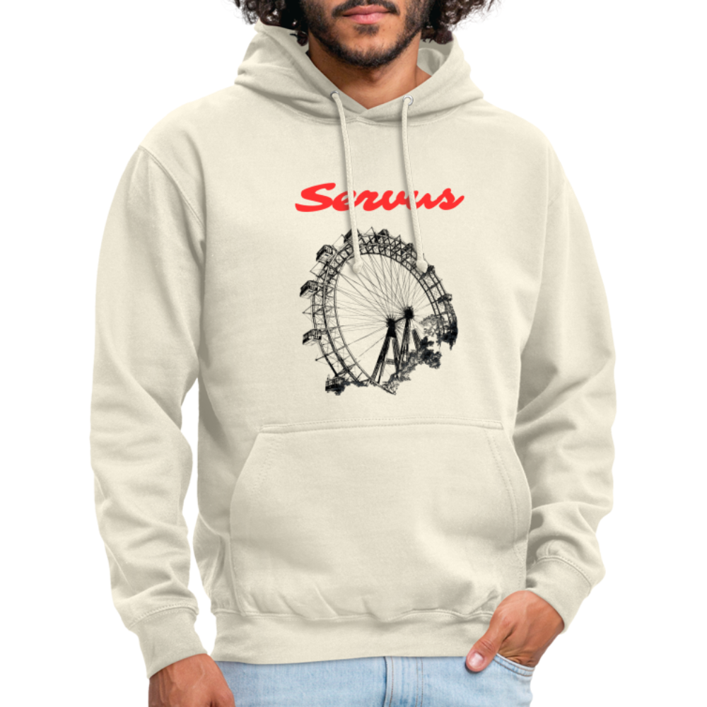 Servus (dt. Hallo) in rot & Wiener Riesenrad in schwarz, Hoodie/ Kapuzenpulli - Vanille-Milchshake