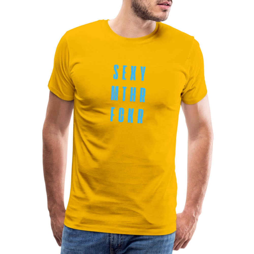 SEXY MTHR FCKR light blue, Männer Premium T-Shirt - Sonnengelb