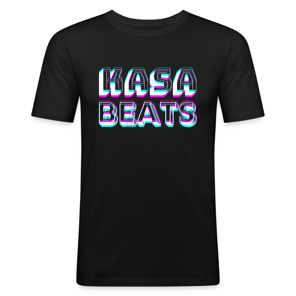 KASA BEATS - funky 3D letters, Men/ Männer Slim Fit T-Shirt - Schwarz