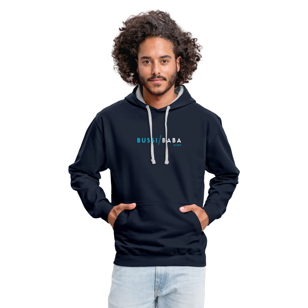 Bussi / Baba Wien, Kontrast-Hoodie - Navy/Grau meliert