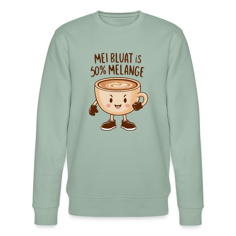 Mei Bluat is 50% Melange - Wiener Kaffee Liebhaber, Stanley/Stella Unisex Organic Sweatshirt - Helles Graugrün