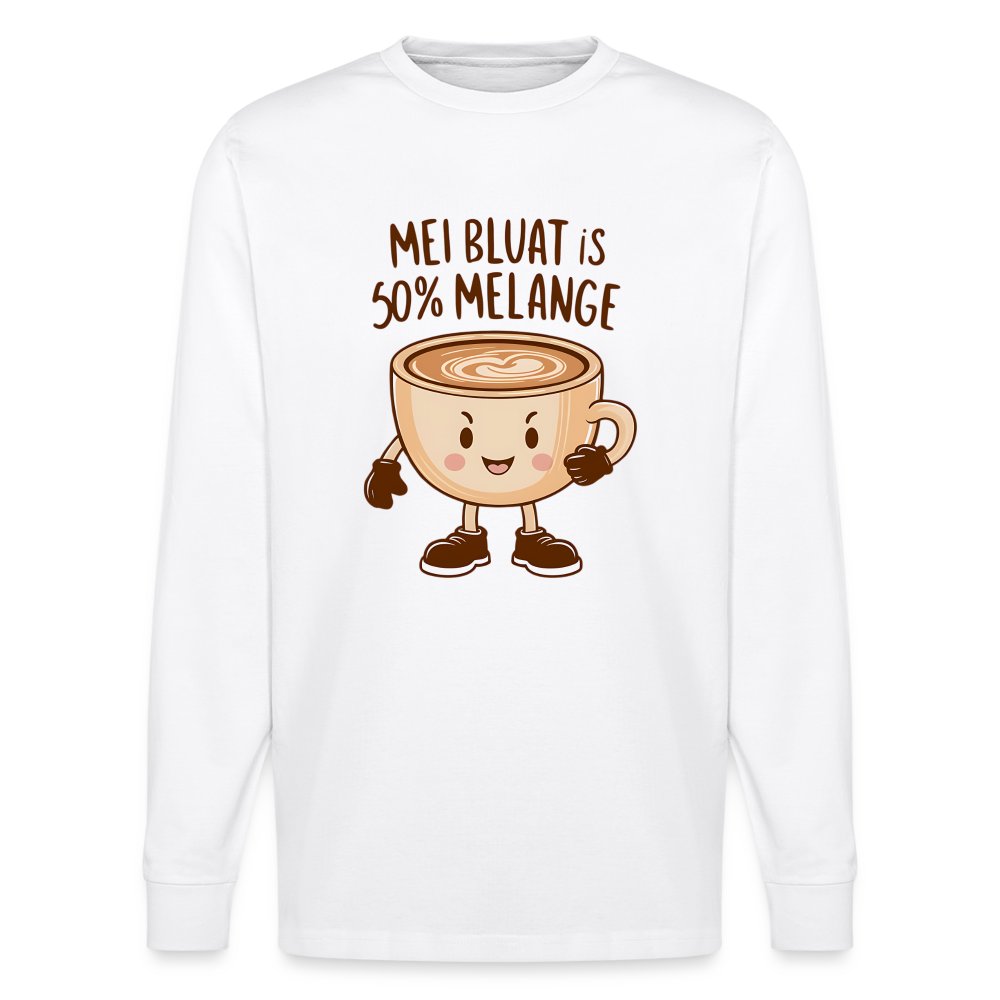 Mei Bluat is 50% Melange - Wiener Kaffee Liebhaber, Stanley/Stella Unisex Organic Langarmshirt - Weiß