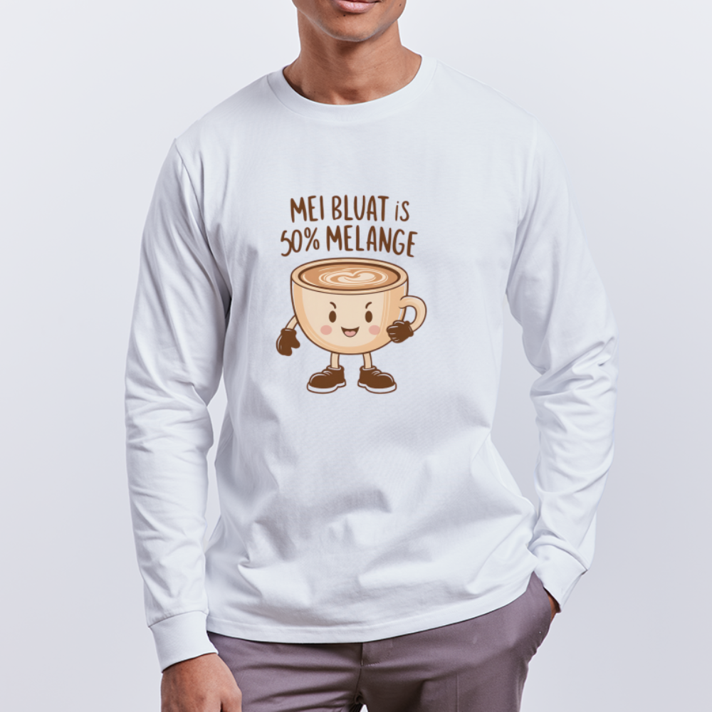 Mei Bluat is 50% Melange - Wiener Kaffee Liebhaber, Stanley/Stella Unisex Organic Langarmshirt - Weiß