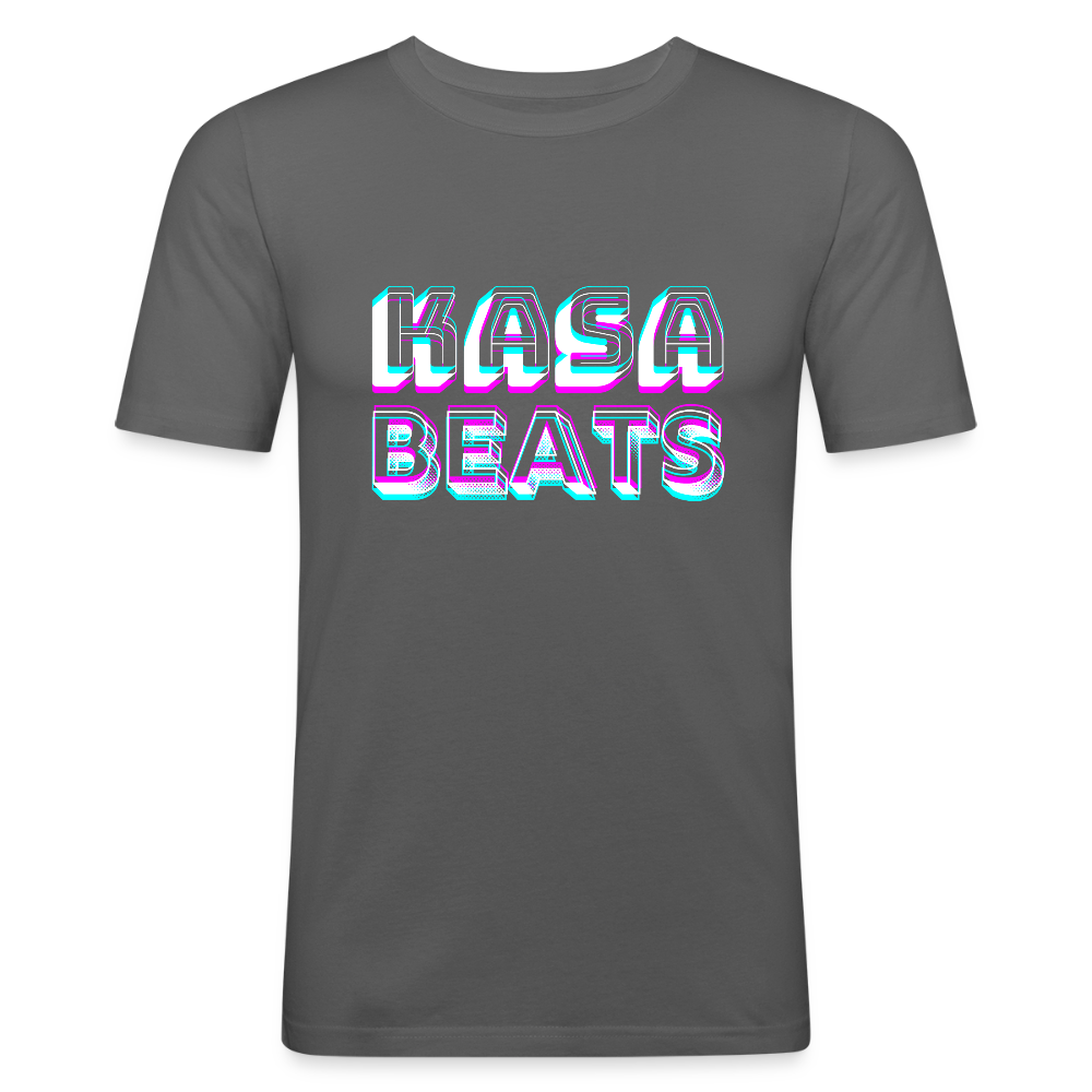KASA BEATS - funky 3D letters, Men Slim Fit T-Shirt - Graphite