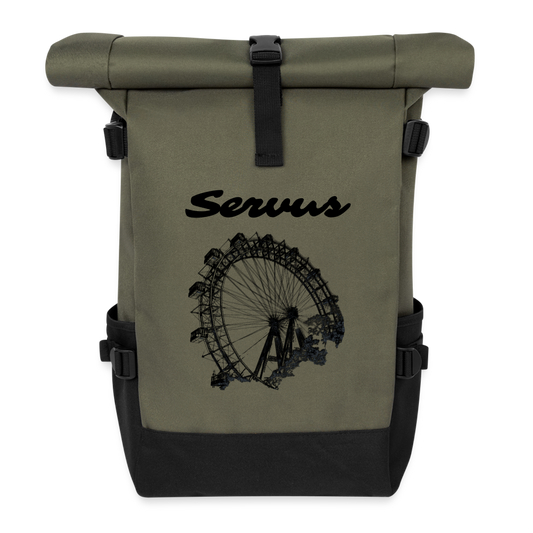 Servus (dt. Hallo) & Wiener Riesenrad in schwarz, Rucksack - Olive/Schwarz