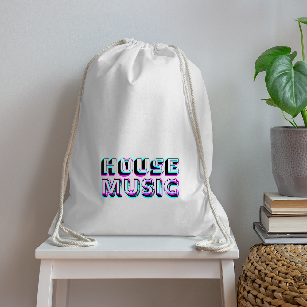 HOUSE MUSIC, funky 3D letters, Little Backpack, Gym Bag, Turnsackerl (dt. Turnbeutel) - Weiß