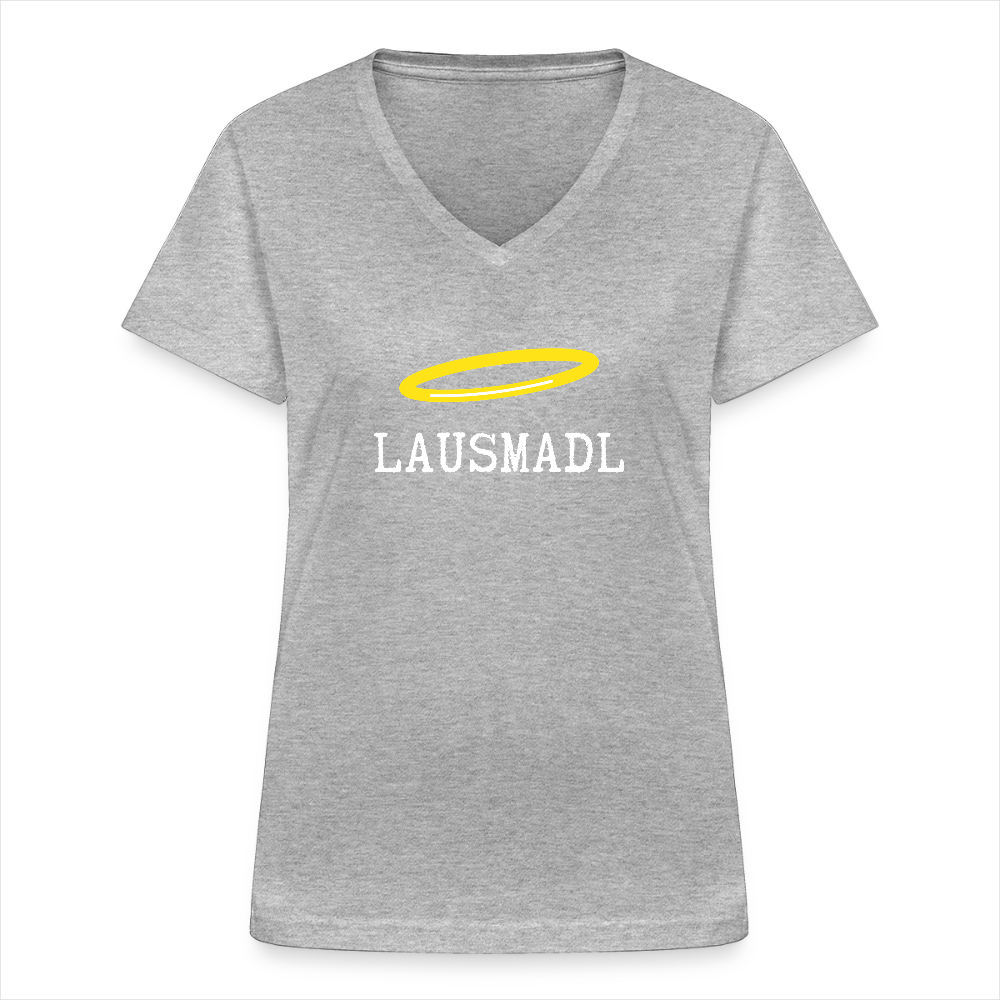 Lausmadl, Klassisches Frauen T-Shirt mit V-Ausschnitt - Grau meliert