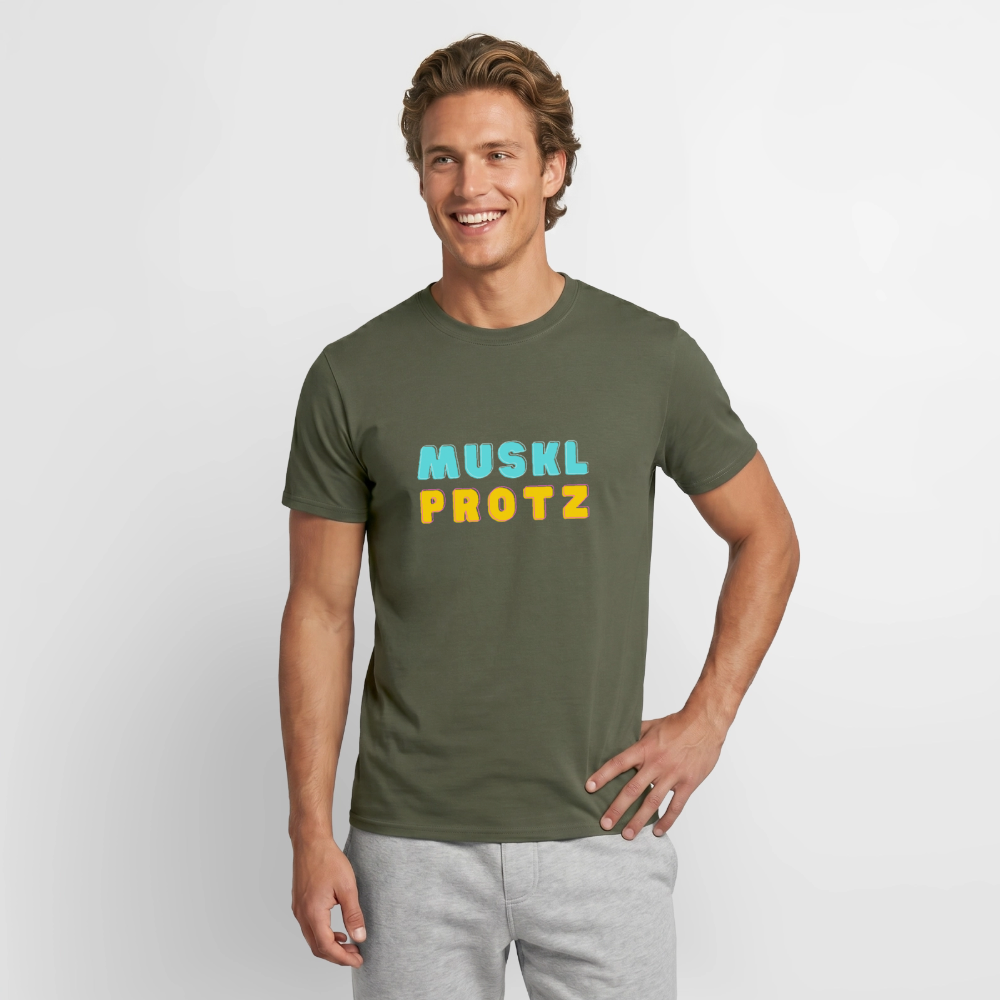 Muskl Protz orange, Männer T-Shirt - Militärgrün