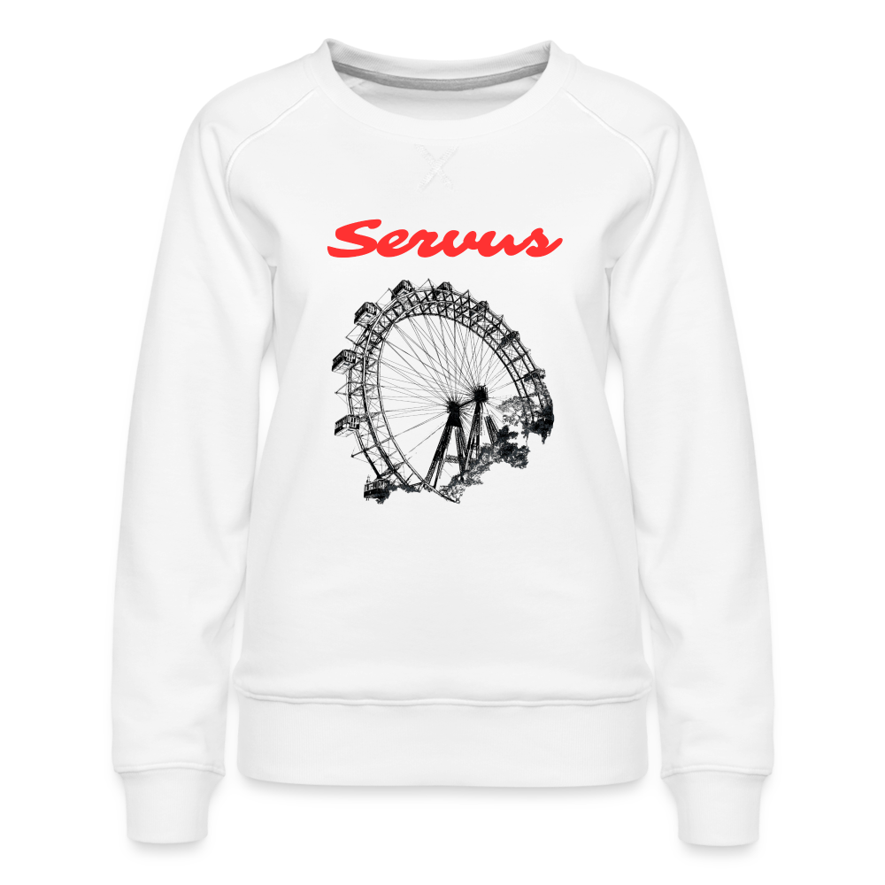 Servus (dt. Hallo) in rot & Wiener Riesenrad in schwarz, Frauen Premium Pullover - Weiß