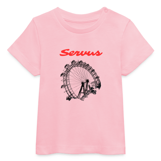 Servus (dt. Hallo) in rot & Wiener Riesenrad in schwarz, Stanley/ Stella Baby Bio T-Shirt - Hellrosa