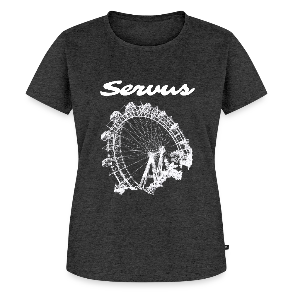 Servus (dt. Hallo) und Wiener Riesenrad in weiß, Frauen Premium T-Shirt - Anthrazit meliert