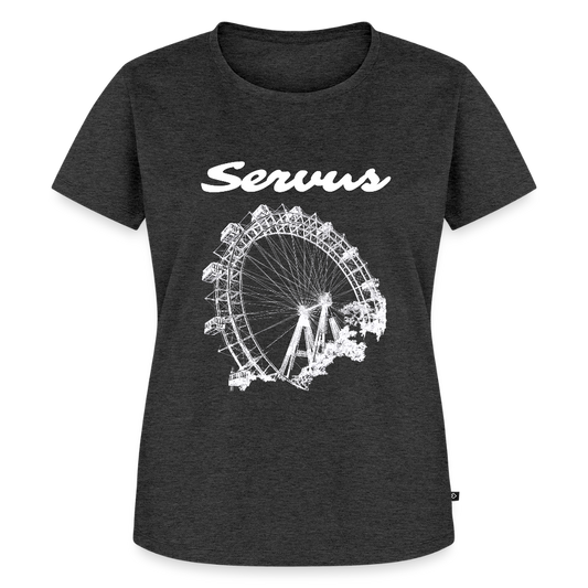 Servus (dt. Hallo) und Wiener Riesenrad in weiß, Frauen Premium T-Shirt - Anthrazit meliert