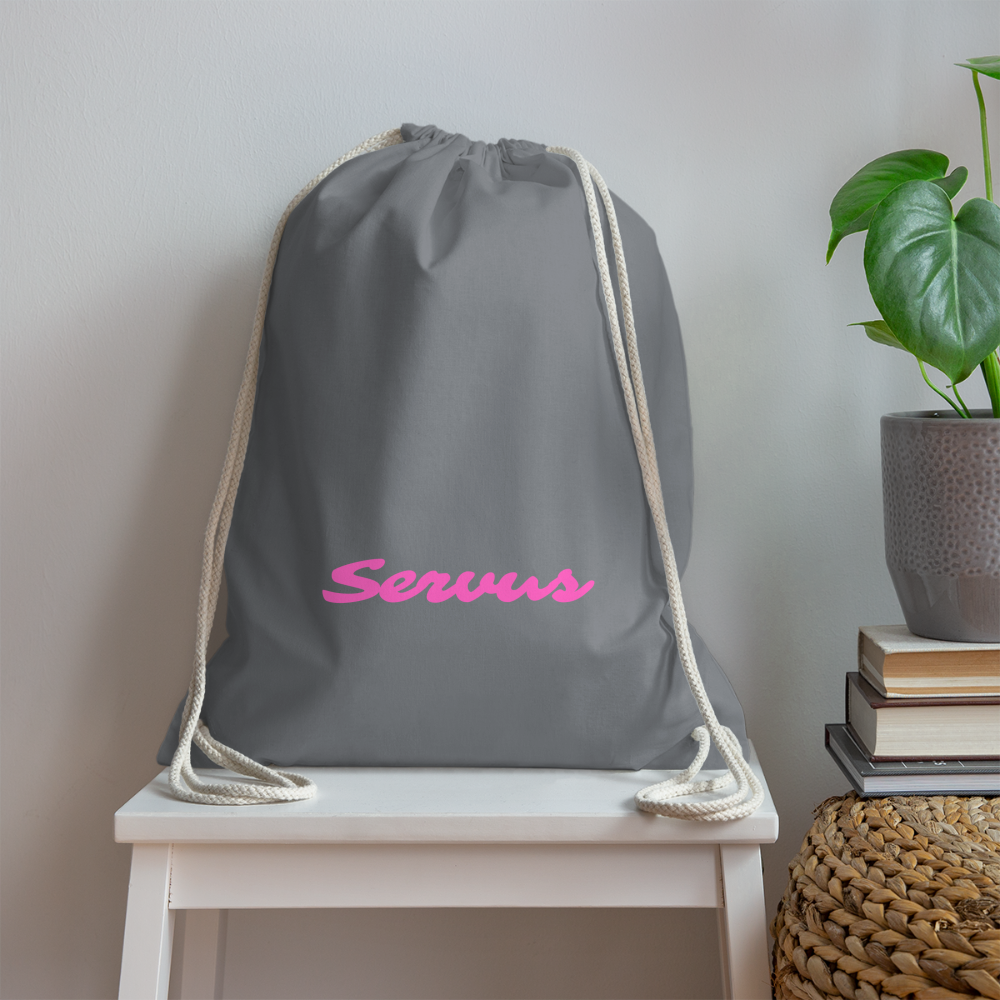 Servus (dt. Hallo) in pink, Gym/ Beach Bag - Turnsackerl (dt. Turnbeutel) - Grau