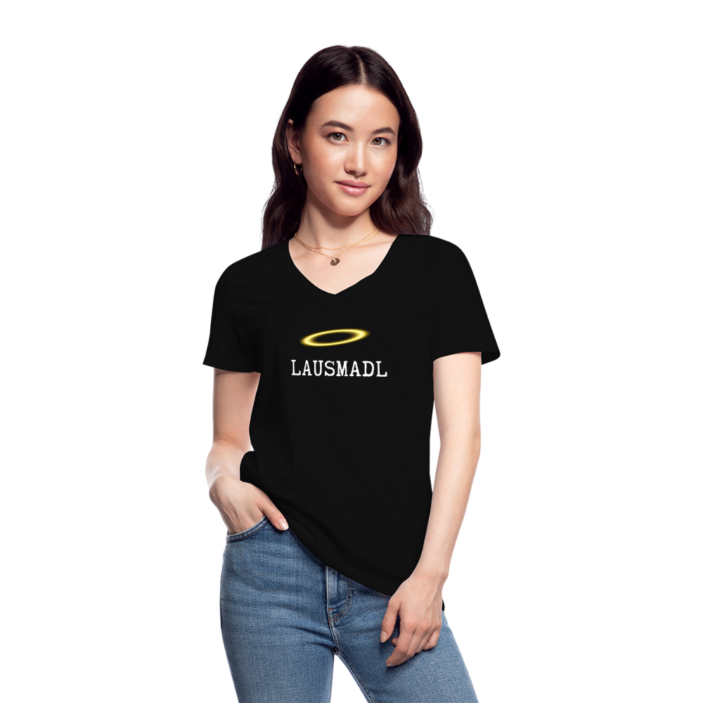 Lausmadl, bayerisches und österreichisches Lausmädchen oder Lausmensch, Klassisches Frauen T-Shirt mit V-Ausschnitt - Schwarz