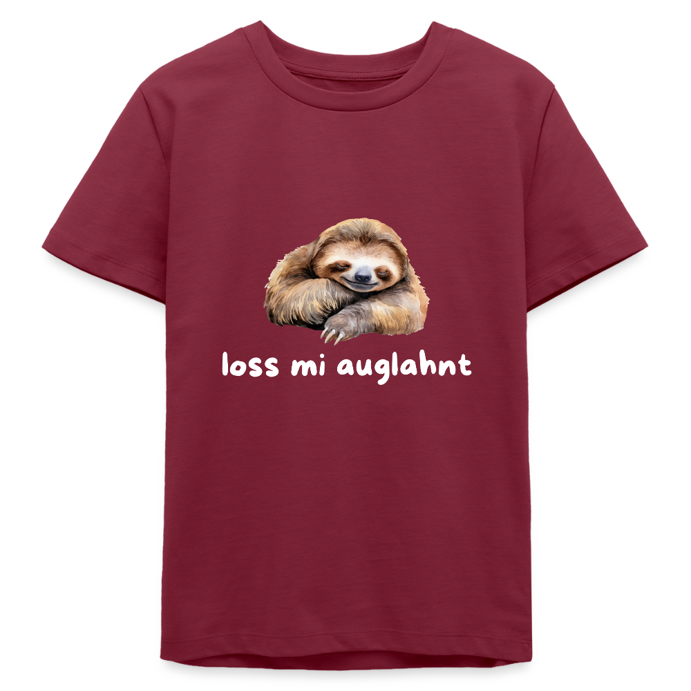 Loss mi auglahnt - Faultier,  Stanley/ Stella Bio Teenager T-Shirt - Burgunderrot