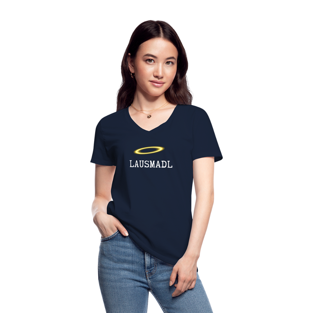 Lausmadl, bayerisches und österreichisches Lausmädchen oder Lausmensch, Klassisches Frauen T-Shirt mit V-Ausschnitt - Navy