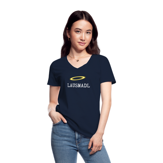 Lausmadl, bayerisches und österreichisches Lausmädchen oder Lausmensch, Klassisches Frauen T-Shirt mit V-Ausschnitt - Navy
