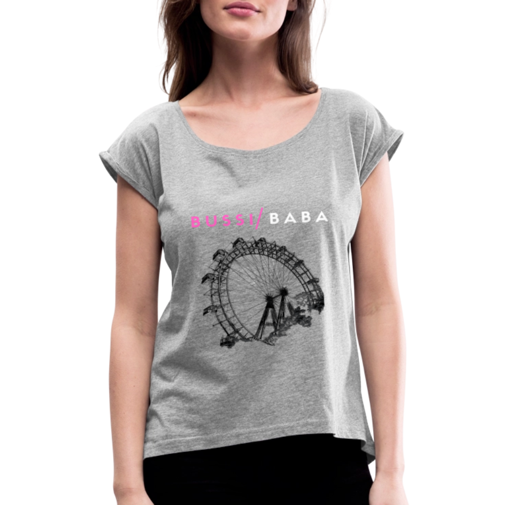 Bussi Baba pink - Wiener Riesenrad in schwarz, lockeres Frauen T-Shirt - Grau meliert