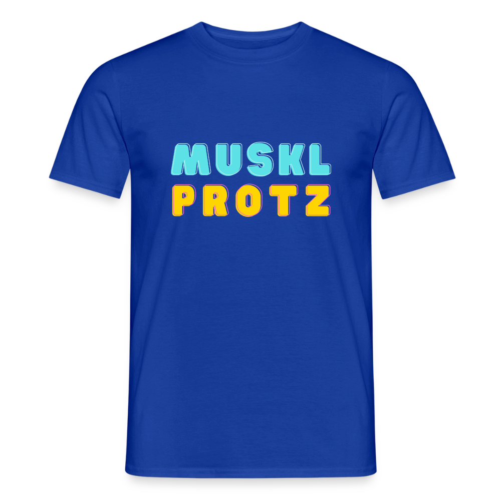 Muskl Protz orange, Männer T-Shirt - Dunkelblau