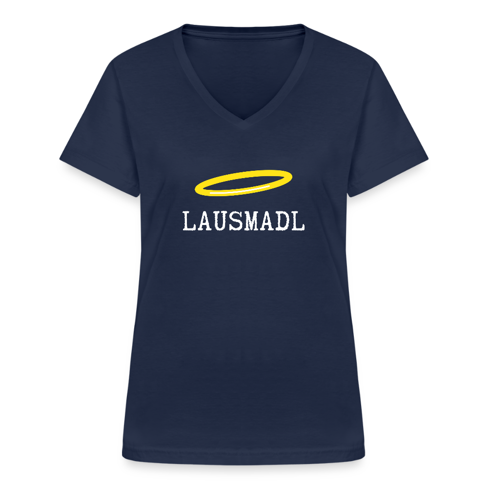 Lausmadl, Klassisches Frauen T-Shirt mit V-Ausschnitt - Navy